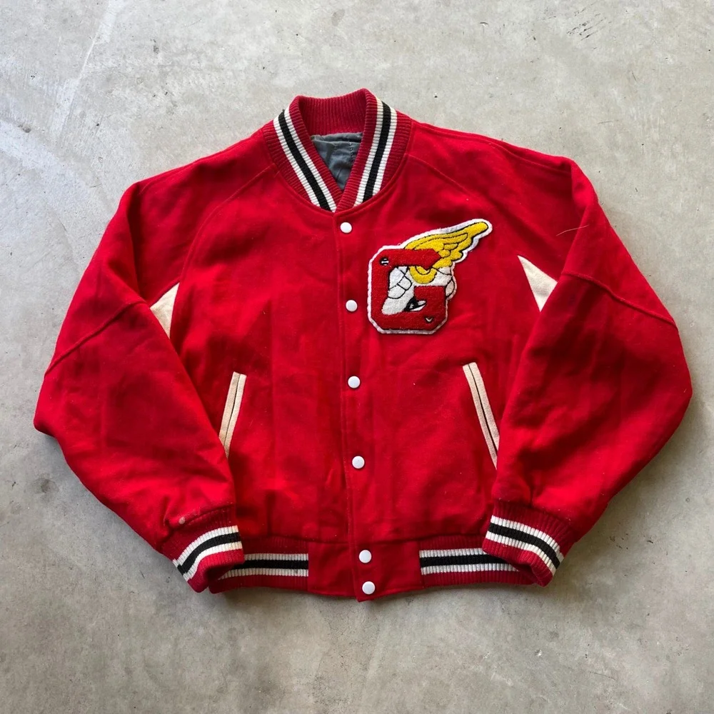 Vintage 1968 Watts Junior Olympics Varsity Jacket Red Wool Los Angeles Mens L